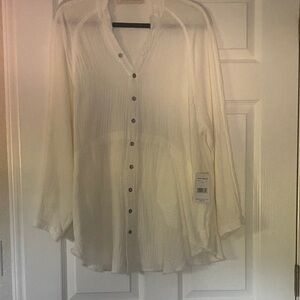 Free People White Lightweight Gauze Top